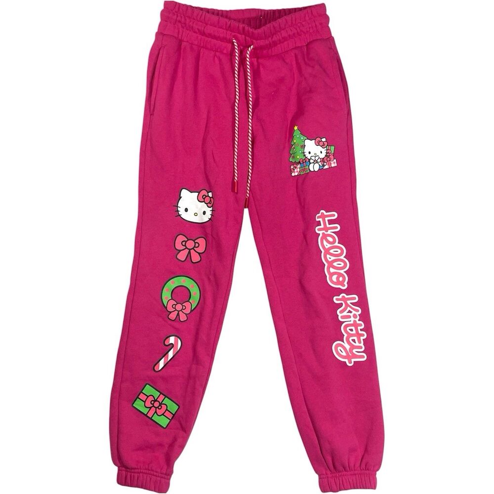 Hello Kitty Christmas Hot Pink Joggers Sweatpants Juniors Size XXS